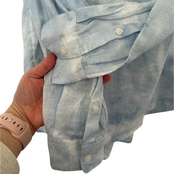 NWT GAP Blue & White Long Sleeve 100% Linen Tie-Dye Popover Long Sleeve Shirt-S - Picture 5 of 5